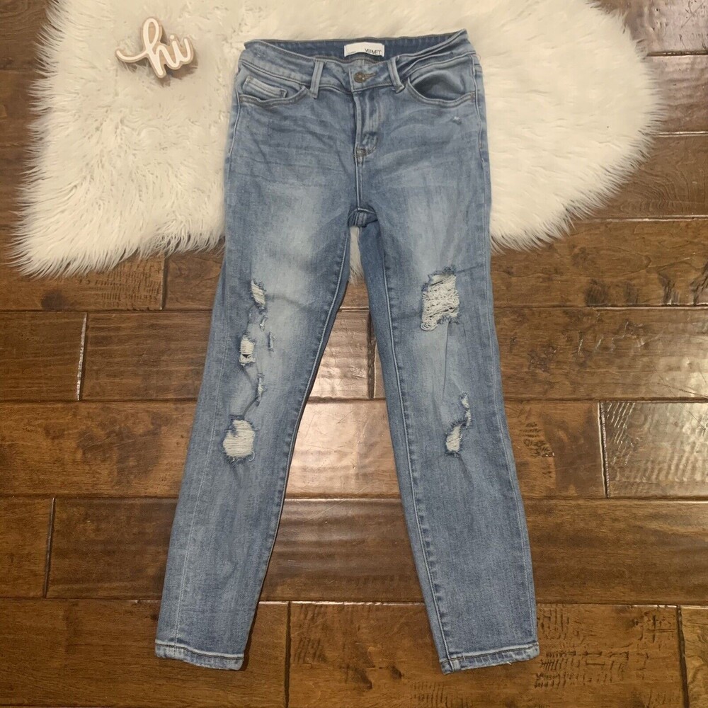 Vervet Womens Jeans mid rise distressed cropped skinny jeans Light wash Size 27